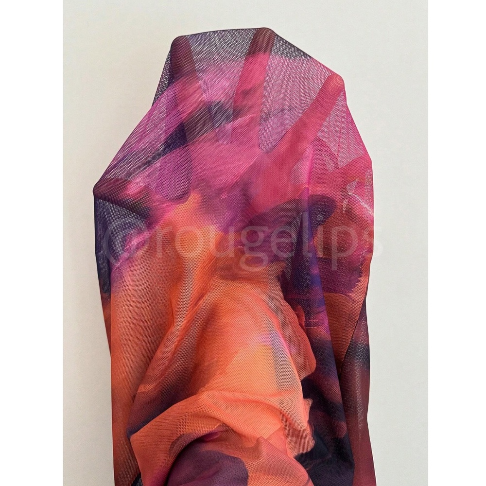 Multicolor Mesh Tie Dye Long Sleeve Sheer Shirt Slim Fit - Picture 5 of 6